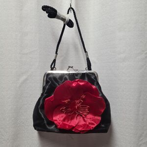 [NWT] Target Xhilaration Black Satin Red Flower Shoulder Bag Purse